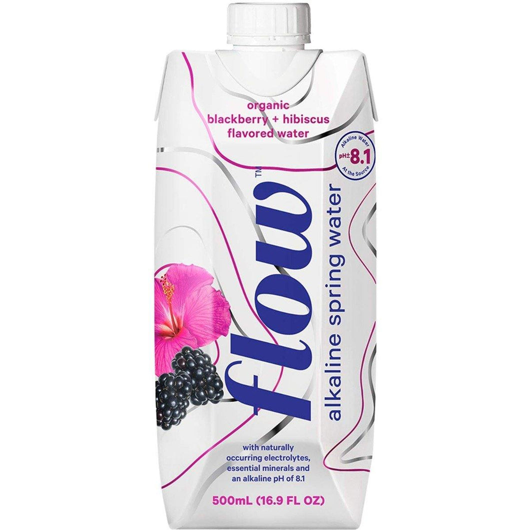 Flow Alkaline Spring Water - Blackberry + Hibiscus in eco-friendly 16.9 oz Packaging (Pack of 12) - Oasis Snacks