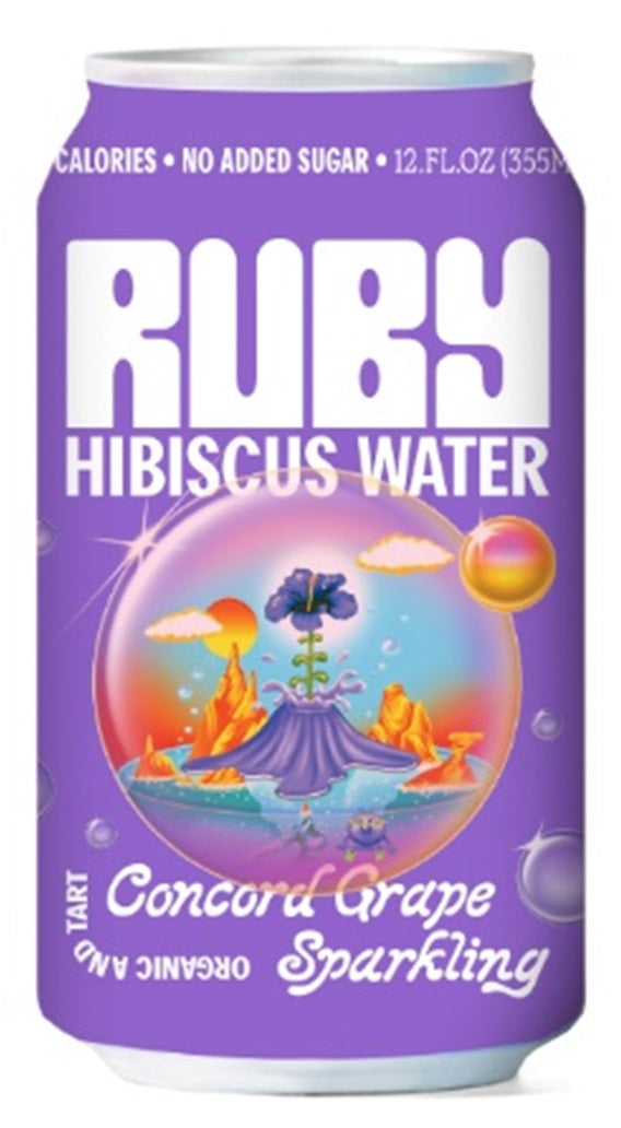 Ruby Hibiscus Sparkling Water, Concord Grape, 12oz (Pack of 12)