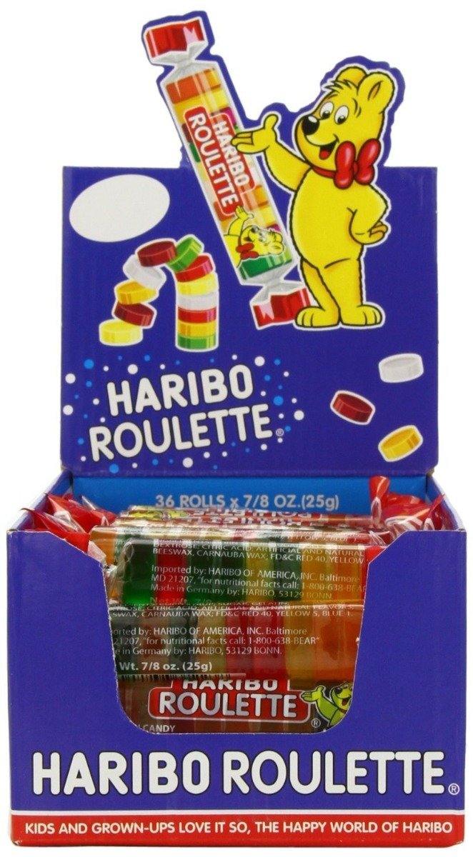 Haribo Gummi Candy, Roulette, 0.87oz Rolls (Pack of 36) - Oasis Snacks