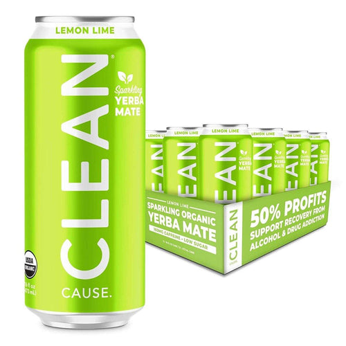 Clean Cause Sparkling Yerba Mate, Lemon Lime, 16oz (Pack of 12) - Oasis Snacks