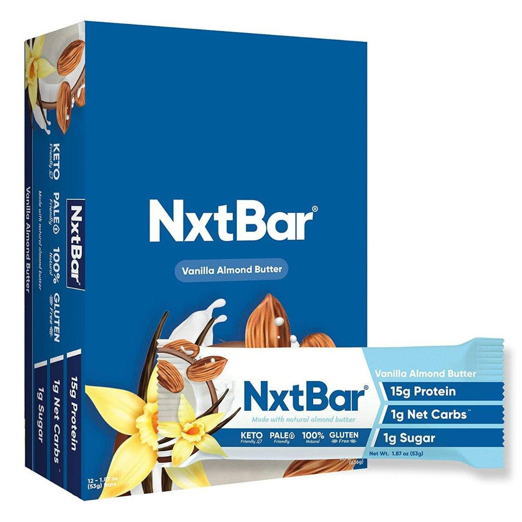 NxtBar Protein Bars,Vanilla Almond Butter, 1.87oz (Pack of 12) - Oasis Snacks