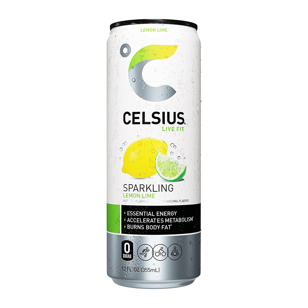 CELSIUS Sparkling Fitness Drink, Lemon Lime, 12oz (Pack of 12)