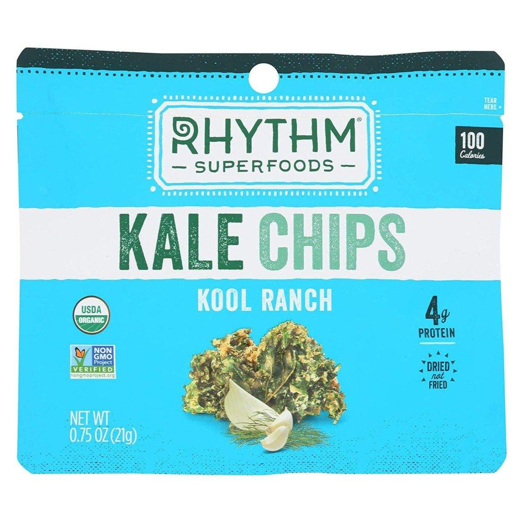 Rhythm Superfoods Kale Chips, Organic and Non-GMO, 0.75 oz, Kool Ranch (Pack of 8) - Oasis Snacks