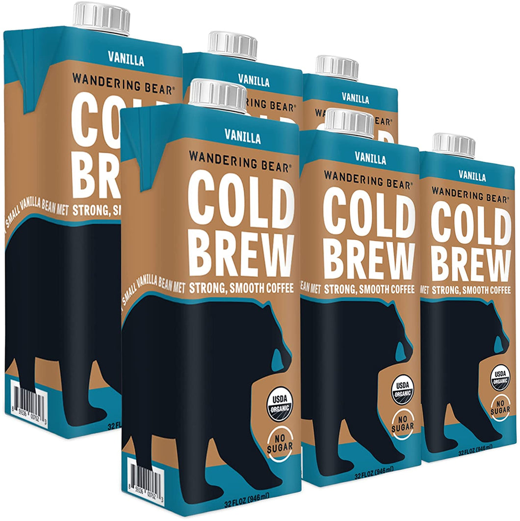 Wandering Bear Cold Brew Coffee, Vanilla, 32oz - Multi-Pack