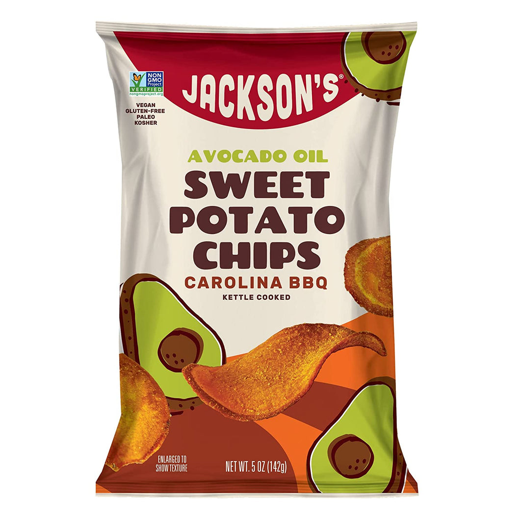 Jackson’s Sweet Potato Kettle Chips, Avocado Oil + Carolina BBQ, 5oz (Pack of 12)