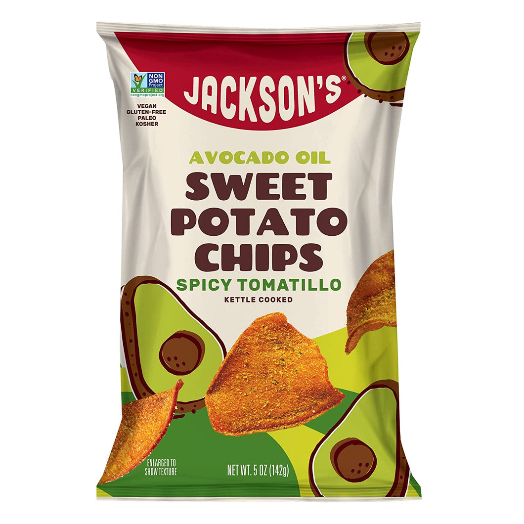 Jackson’s Sweet Potato Kettle Chips, Avocado Oil + Spicy Tomatillo, 5oz (Pack of 12)