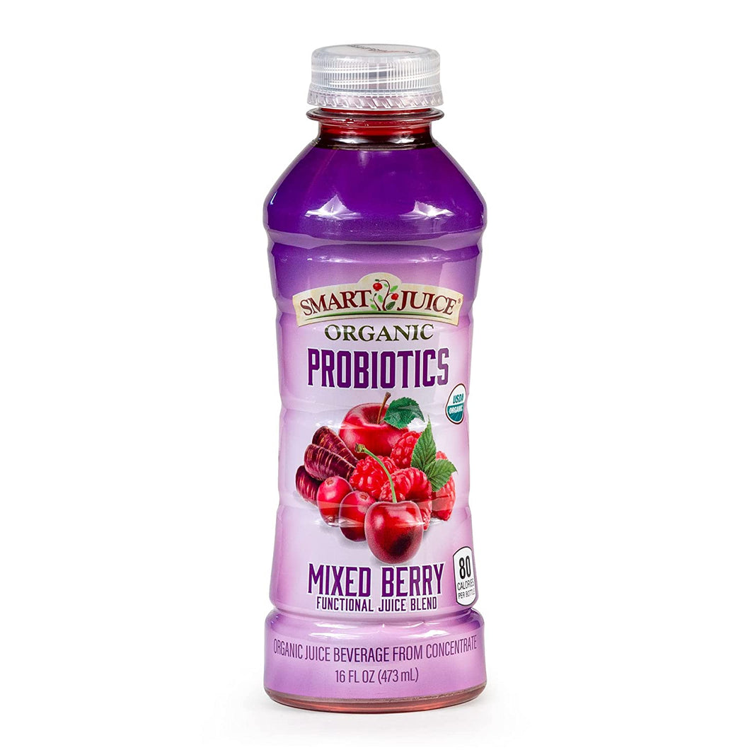 Smart Juice Organic Probiotic Beverage, Mixed Berry, 16oz (Pack of 12)