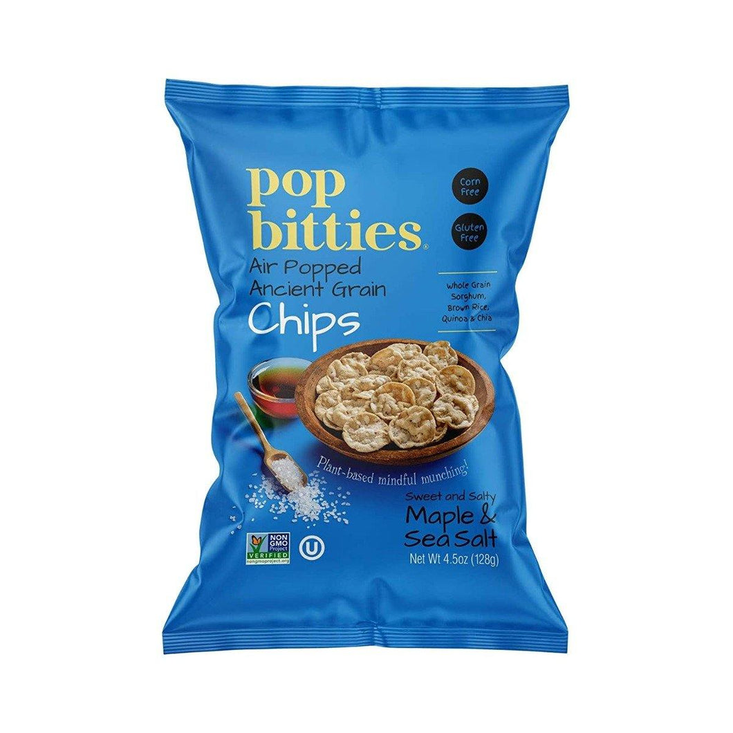 Pop Bitties Ancient Grain Chips, Maple & Sea Salt, 4.5oz (Pack of 4) - Oasis Snacks