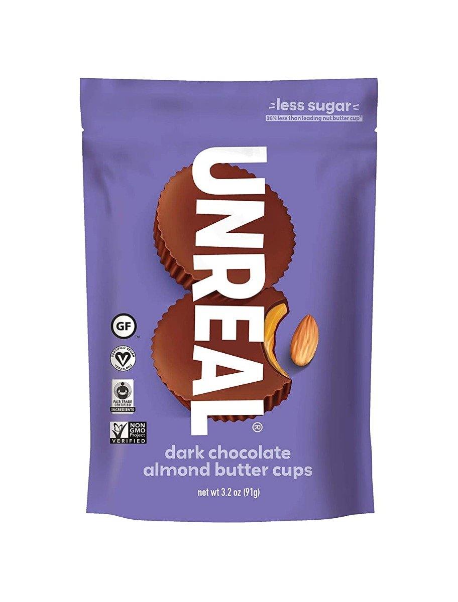 UNREAL Dark Chocolate Almond Butter Cups, 3.2oz (Pack of 6) - Oasis Snacks