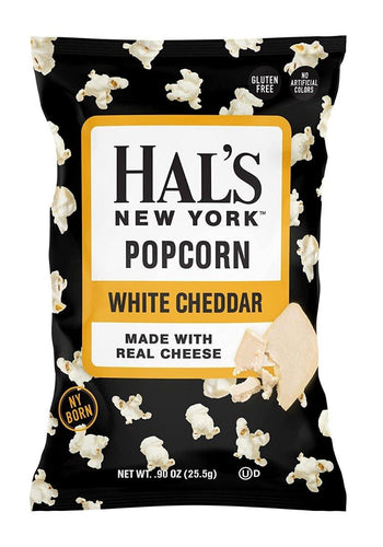 Hal's New York Popcorn, White Cheddar, 0.90oz (Pack of 24) - Oasis Snacks