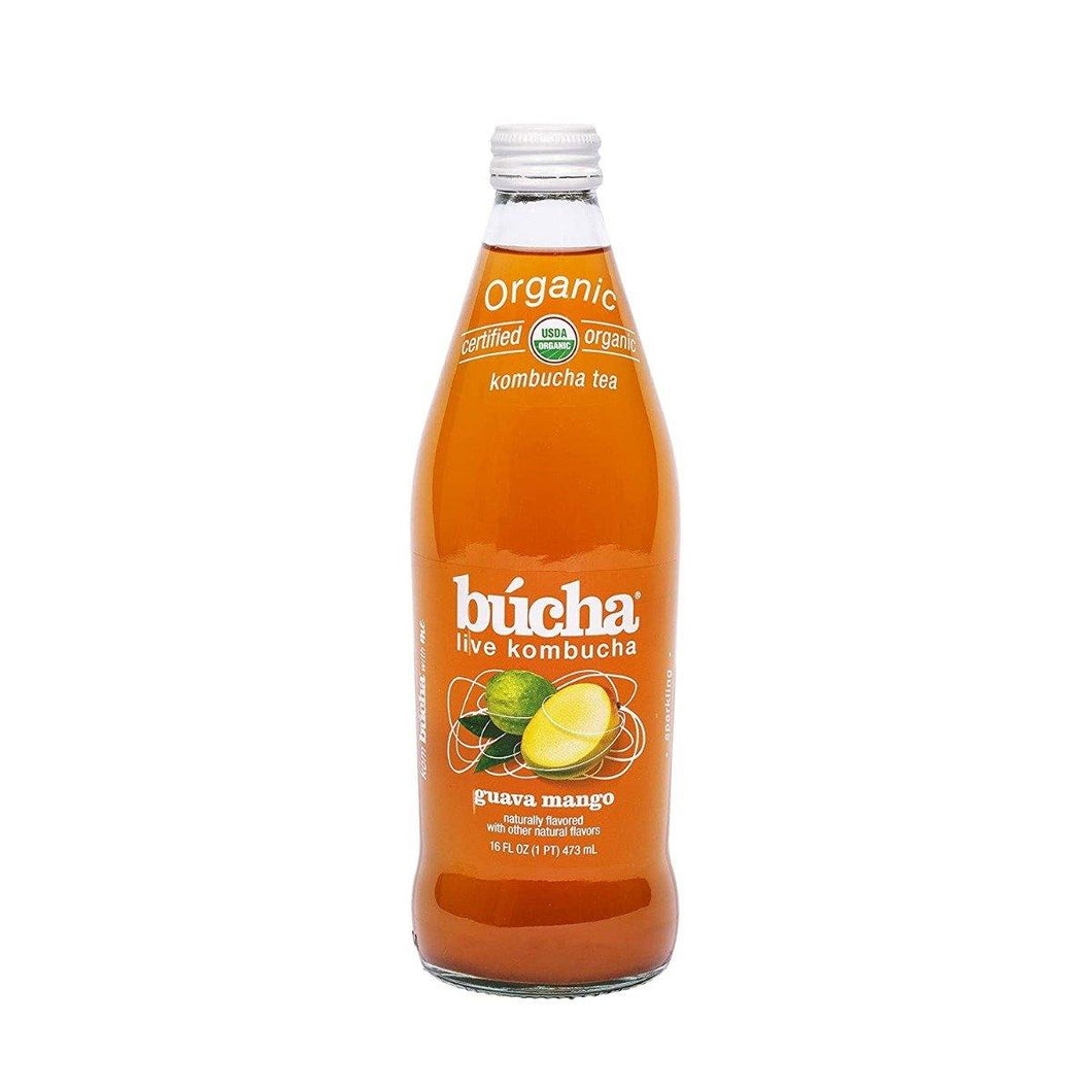 Bucha Live Kombucha Organic Probiotic Tea, Guava Mango, 16oz (Pack of 12) - Oasis Snacks