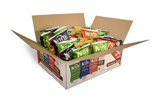 Kettle Brand Potato Chips 4 Flavor Variety Pack, Sea Salt & Vinegar, Salt & Pepper, Backyard Barbeque and Jalapeno, 1.5 oz, 30 Count - Oasis Snacks
