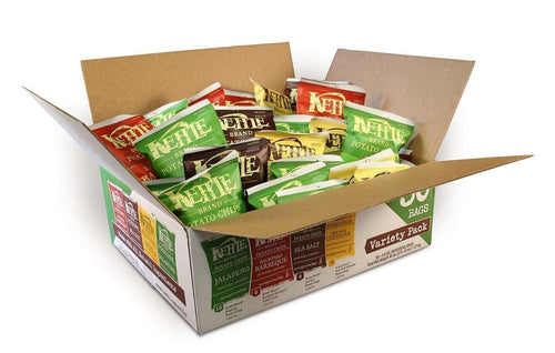 Kettle Brand Potato Chips Variety Pack, Sea Salt, New York Cheddar, Backyard Barbeque and Jalapeno, 1.5 oz, 30 Count - Oasis Snacks