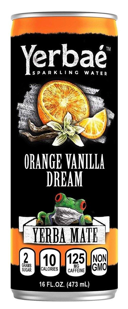 Yerbaé Enhanced Sparkling Water Yerba Mate Drink, Orange Vanilla Dream, 16 oz (Pack of 12) - Oasis Snacks