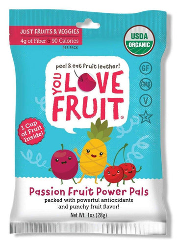 You Love Fruit Premium Fruit Leather Snacks, PassionFruit Power Pals, 1oz (Pack of 12) - Oasis Snacks