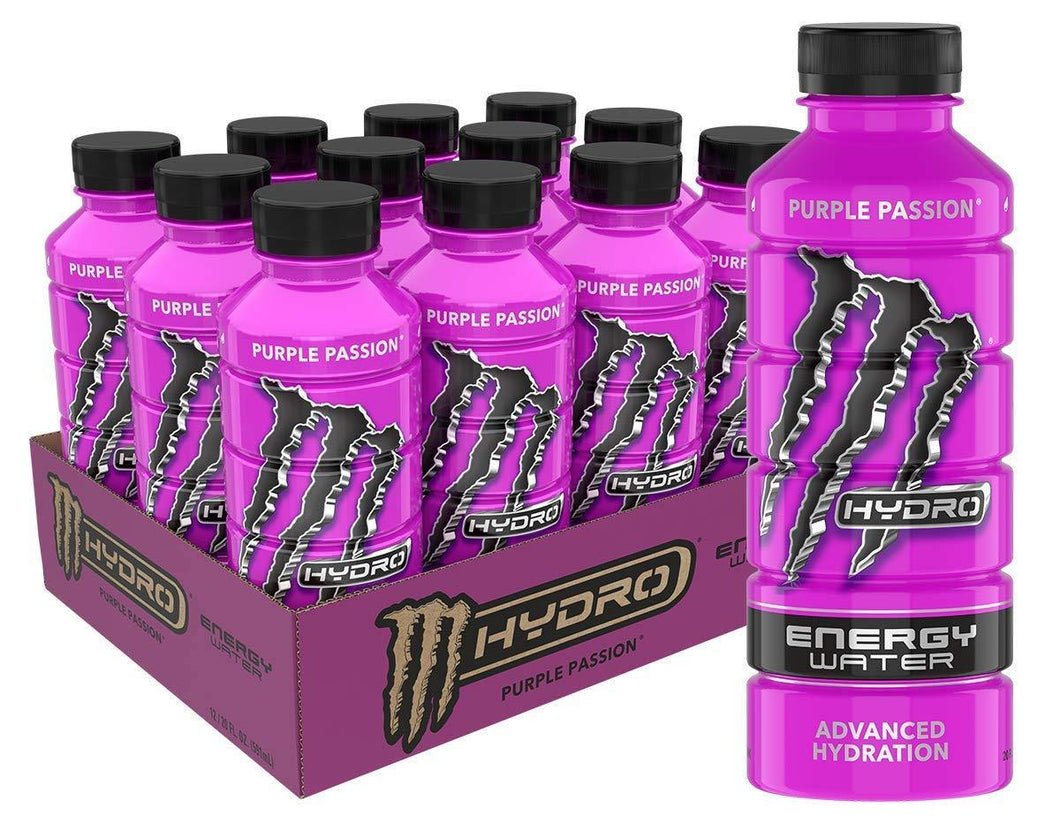 Monster Hydro Energy Drink, Purple Passion, 20oz (Pack of 12) - Oasis Snacks