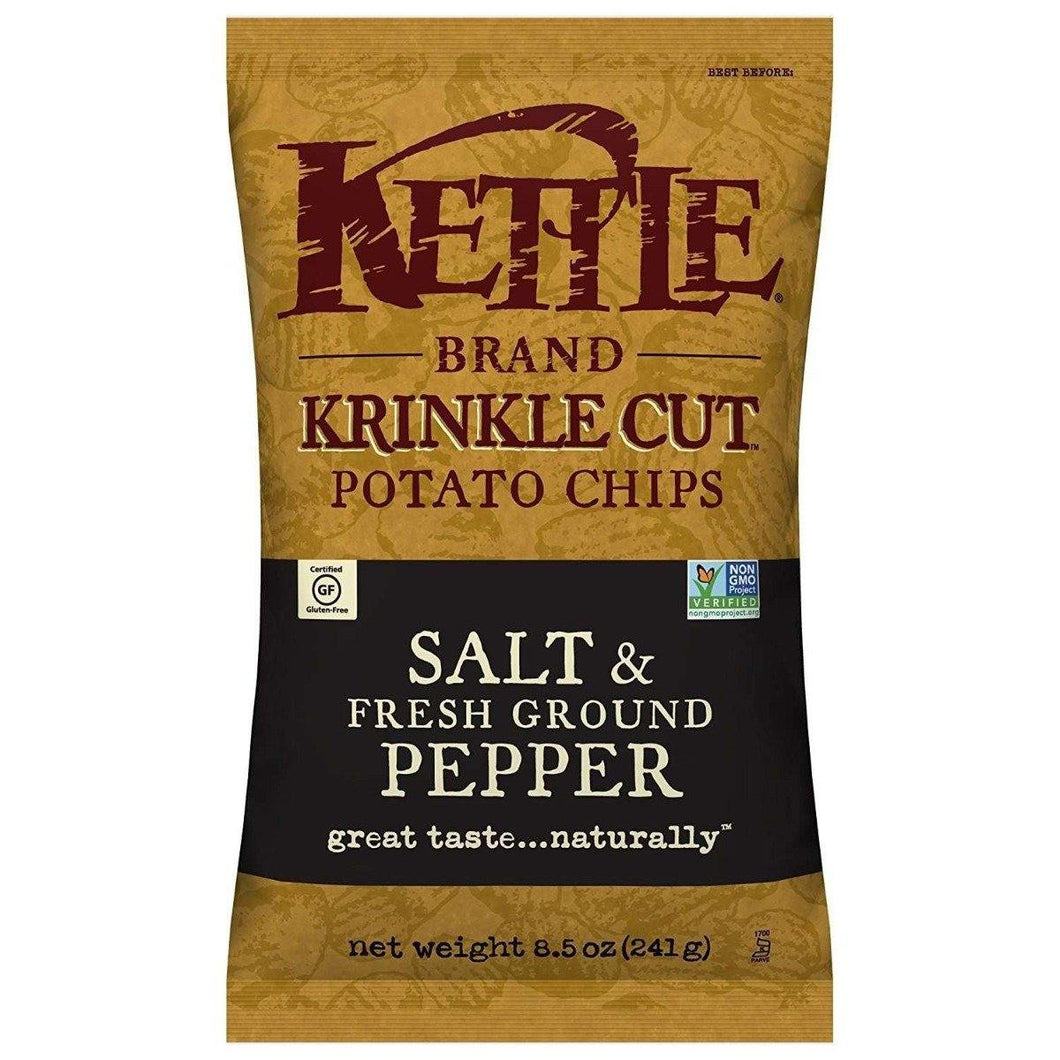 Kettle Brand Potato Chips, Krinkle Cut Salt & Fresh Ground Pepper, 8.5 Ounce (Pack of 12) - Oasis Snacks