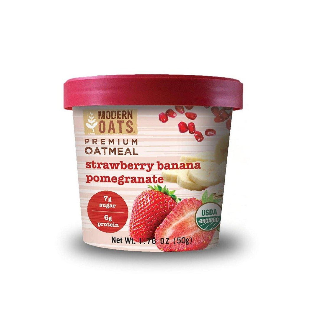 Modern Oats Premium Organic Oatmeal Cups, Strawberry Banana Pomegranate, 1.76 Ounce Cup (Pack of 12) - Oasis Snacks