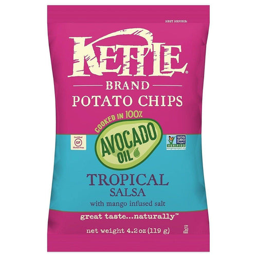 Kettle Brand Potato Chips, 100% Avocado Oil Tropical Salsa with Mango, 4.2 Ounce (Pack of 15) - Oasis Snacks