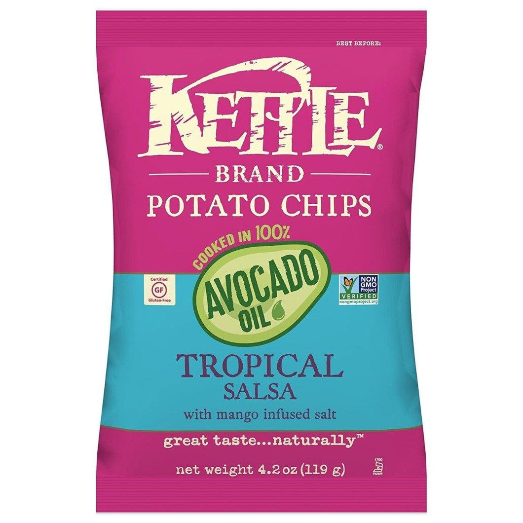 Kettle Brand Potato Chips, 100% Avocado Oil Tropical Salsa with Mango, 4.2 Ounce (Pack of 15) - Oasis Snacks