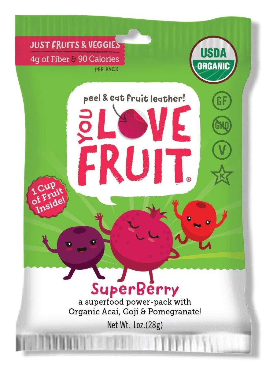 You Love Fruit Premium Fruit Leather Snacks, Superberry, 1oz (Pack of 12) - Oasis Snacks