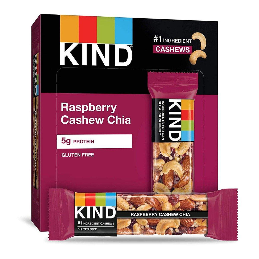 KIND Bars, Raspberry Cashew & Chia, 1.4oz (Pack of 12) - Oasis Snacks