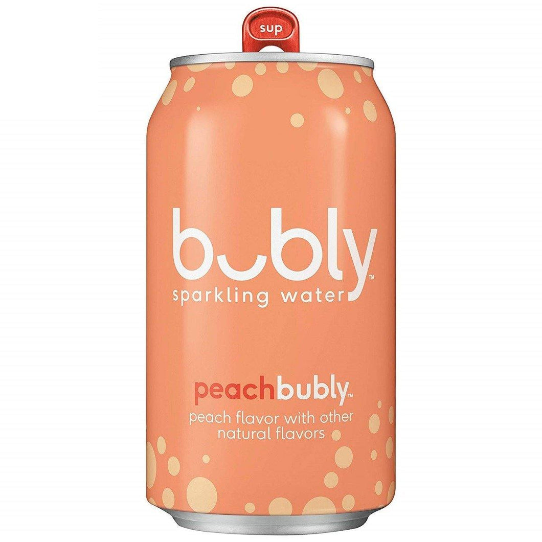 Bubly Flavored Sparkling Water, Peach, 12 oz Cans (Pack of 12) - Oasis Snacks