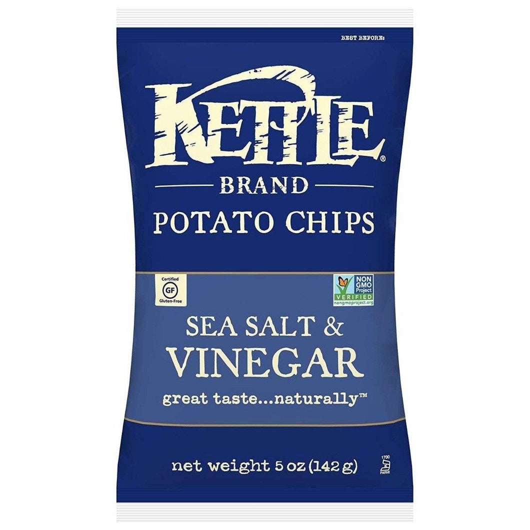 Kettle Brand Potato Chips, Sea Salt and Vinegar, 5 Ounce (Pack of 15) - Oasis Snacks