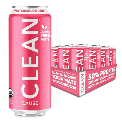 Clean Cause Sparkling Yerba Mate, Watermelon Mint, 16oz (Pack of 12) - Oasis Snacks
