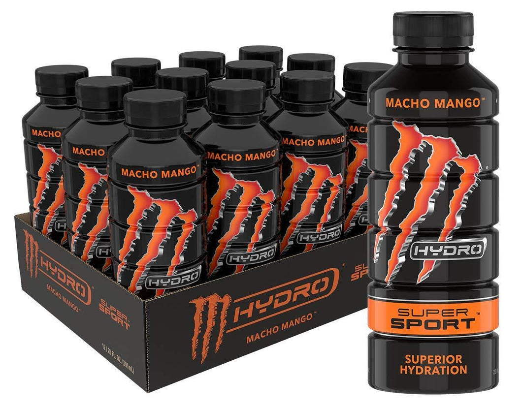Monster Hydro Super Sport Energy Drink, Macho Mango, 20oz (Pack of 12) - Oasis Snacks