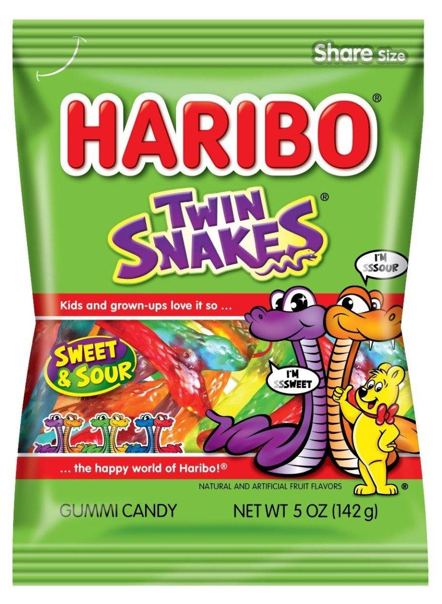 Haribo Gummi Candy, Twin Snakes, 5oz Bags (Pack of 12) - Oasis Snacks
