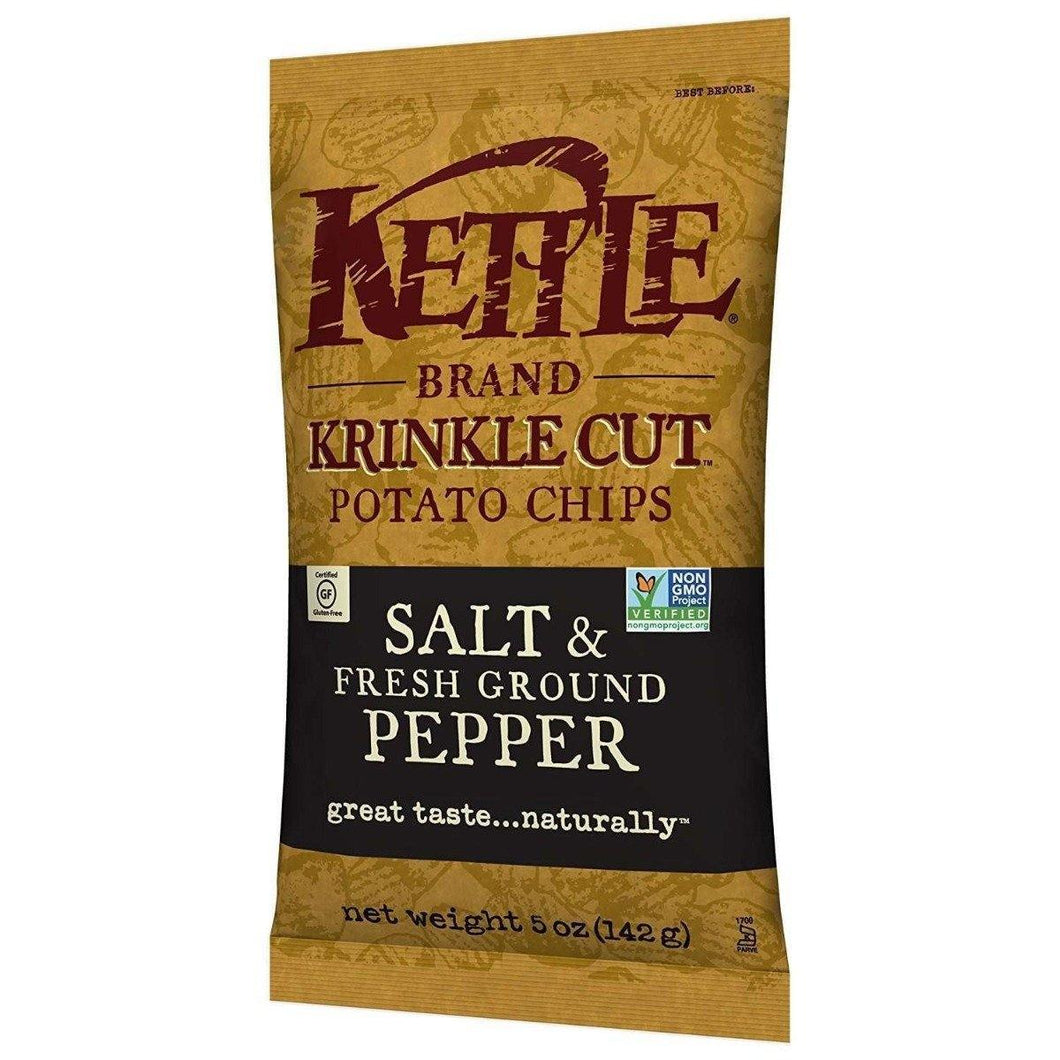 Kettle Brand Potato Chips, Krinkle Cut Salt and Fresh Ground Pepper, 5 Ounce (Pack of 15) - Oasis Snacks