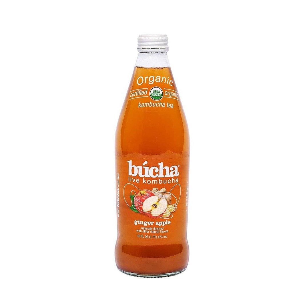 Bucha Live Kombucha Organic Probiotic Tea, Ginger Apple, 16oz (Pack of 12) - Oasis Snacks