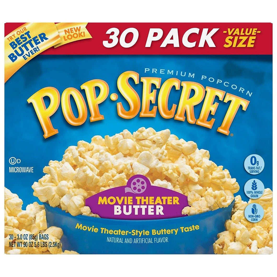 Pop Secret Microwave Popcorn, Movie Theater Butter, 3 Ounce Bags, 30 Count Box - Oasis Snacks