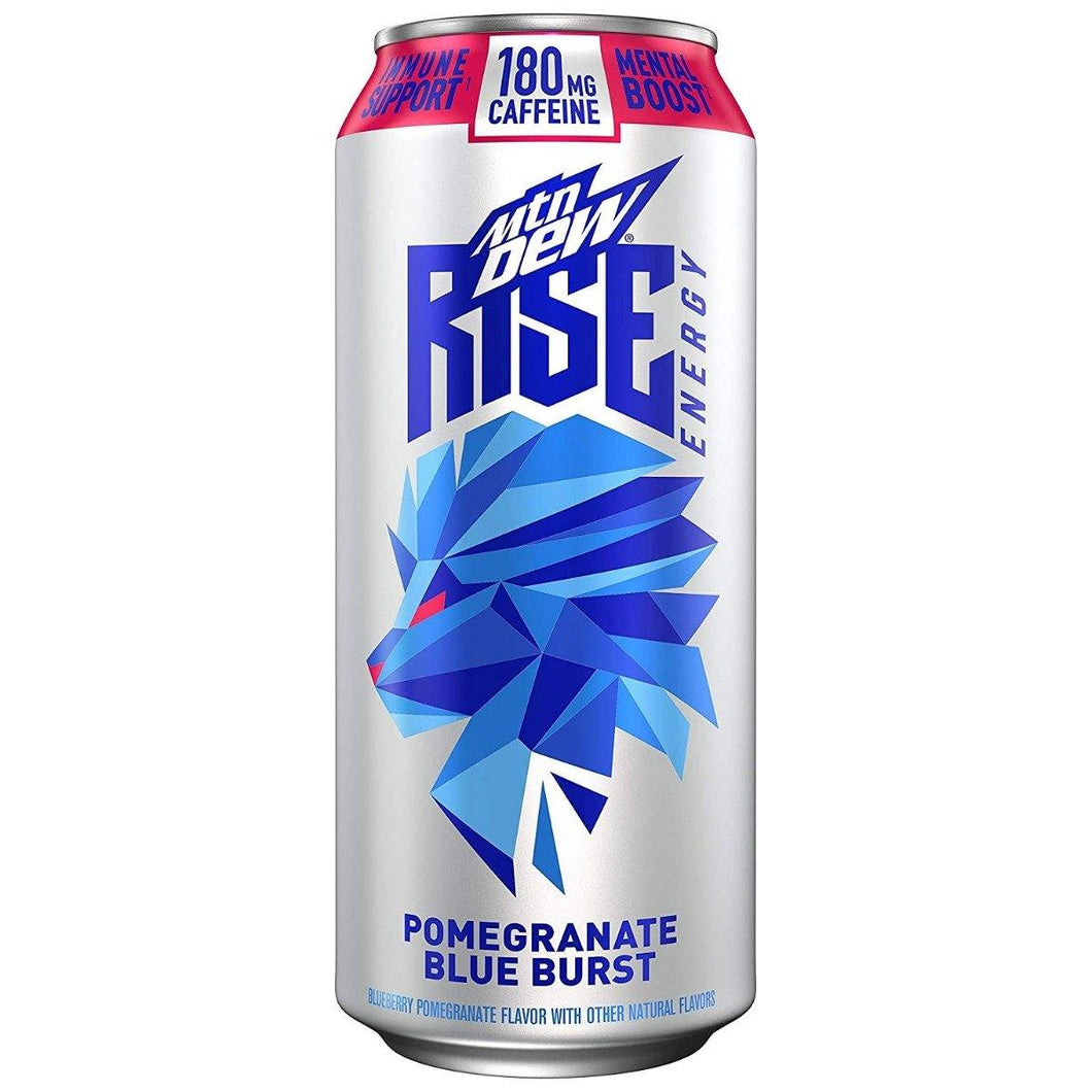 Mountain Dew Rise Energy Drink, Pomegranate Blue Burst, 16oz (Pack of 12) - Oasis Snacks