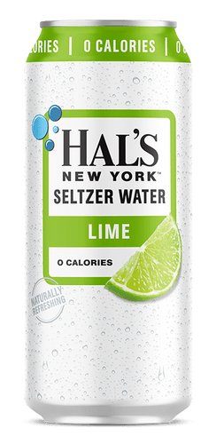 Hal's New York Seltzer Water, Lime, 16 Oz Cans (Pack of 24) - Oasis Snacks