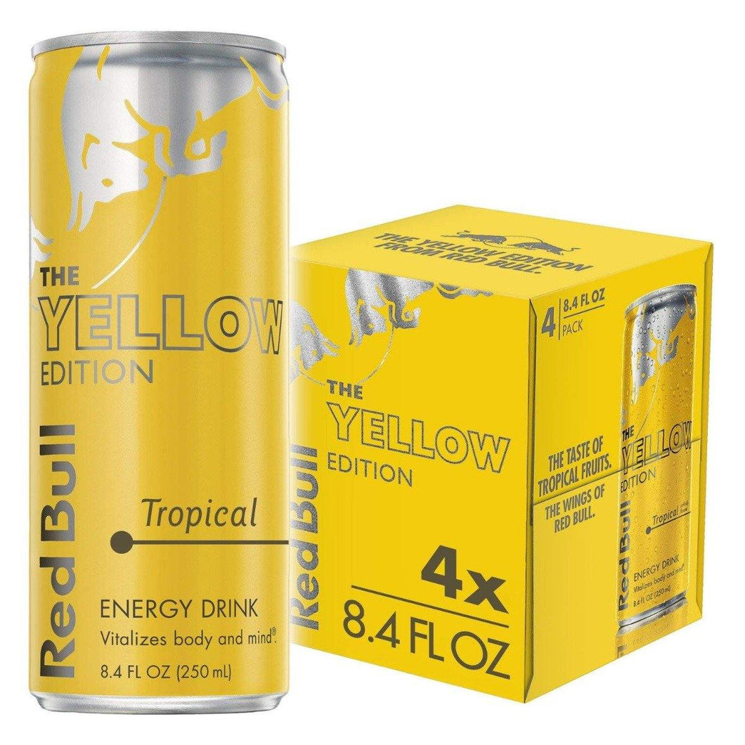 Red Bull Energy Drink Tropical Energy 8.4 Fl Oz, Yellow Edition (6 Packs of 4) - Oasis Snacks