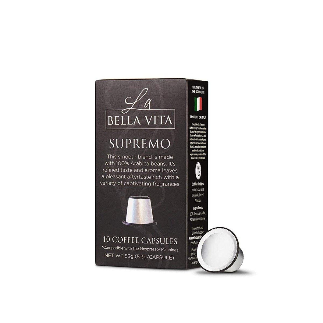 La Bella Vita Coffee Pods for Nespresso Machines, Supremo, 2 Sleeves (20 Capsules) - Oasis Snacks