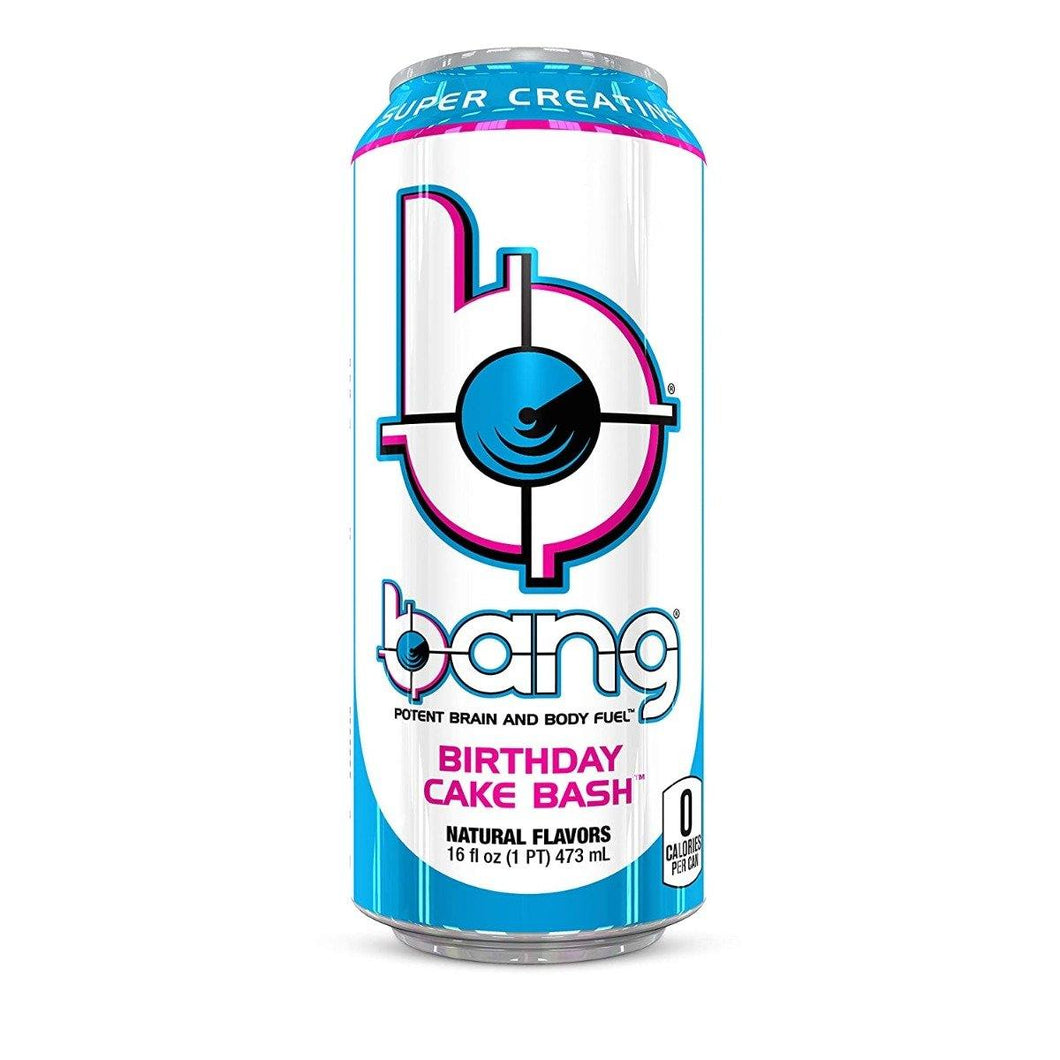 BANG Energy Drink, Birthday Cake Bash, 16oz Cans (Pack of 12) - Oasis Snacks