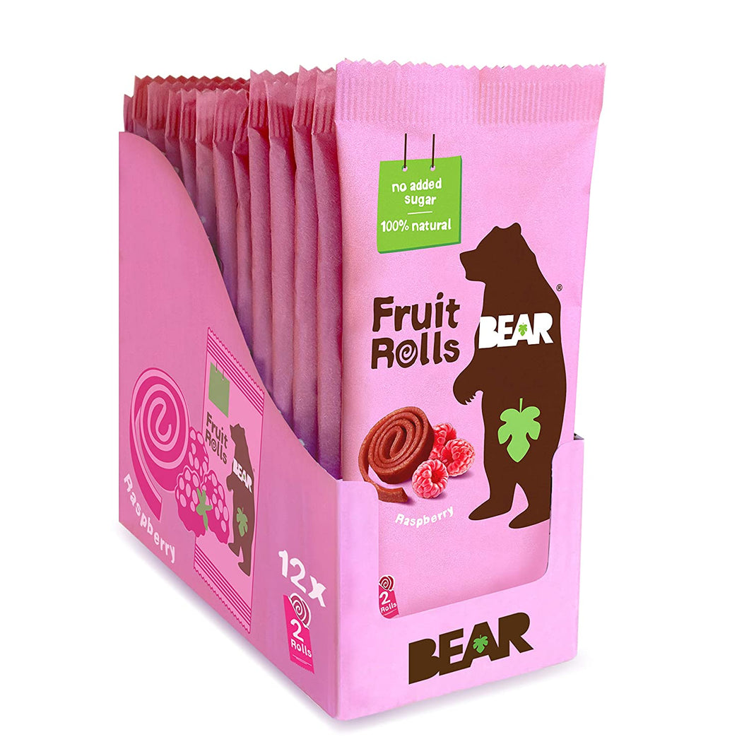 BEAR Real Fruit Snack Rolls, Raspberry, 0.7oz (Pack of 12)