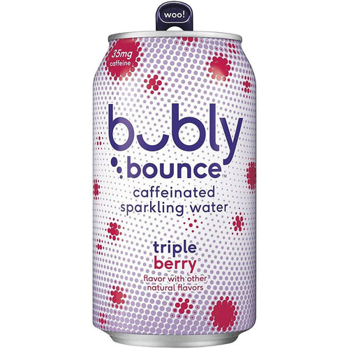 Bubly Bounce Caffeinated Sparkling Water, Triple Berry, 12oz (Pack of 12) - Oasis Snacks