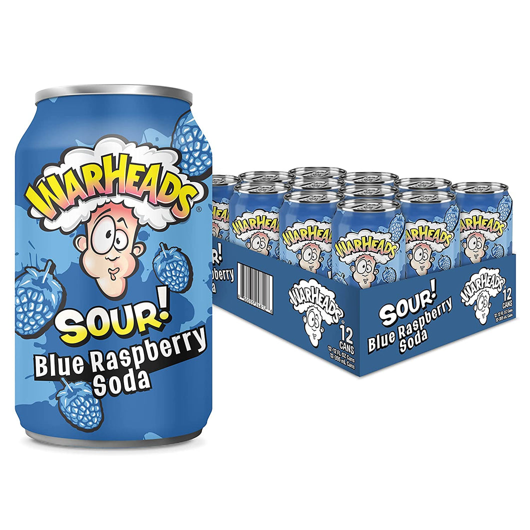 WARHEADS Soda, Sour Blue Raspberry, 12oz (Pack of 12)