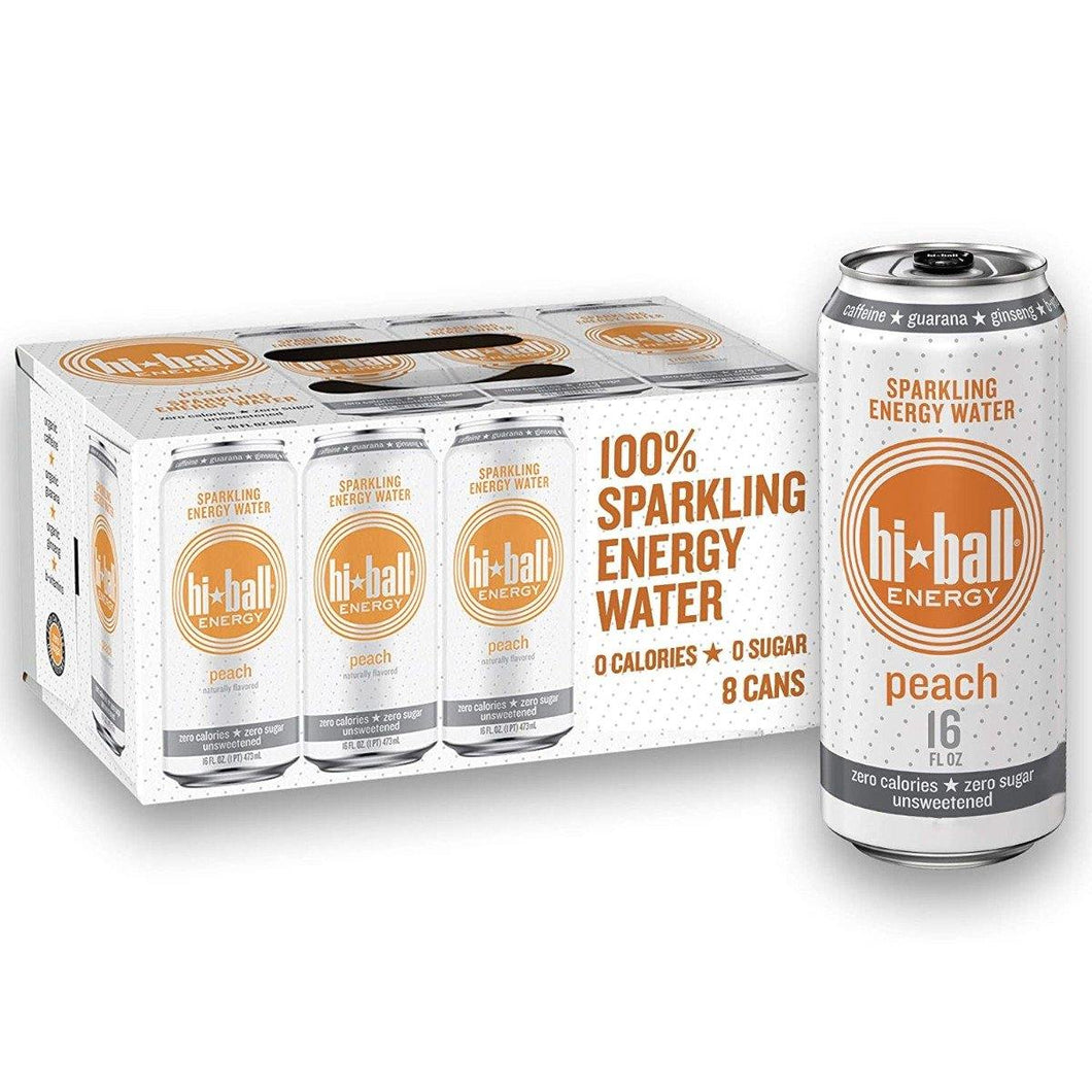Hiball Sparkling Energy Water, Peach, 16 oz (Pack of 8) - Oasis Snacks