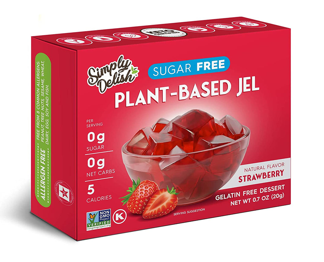 Simply Delish Sugar Free Plant-Based Jel, Strawberry, 0.7oz (Pack of 6)