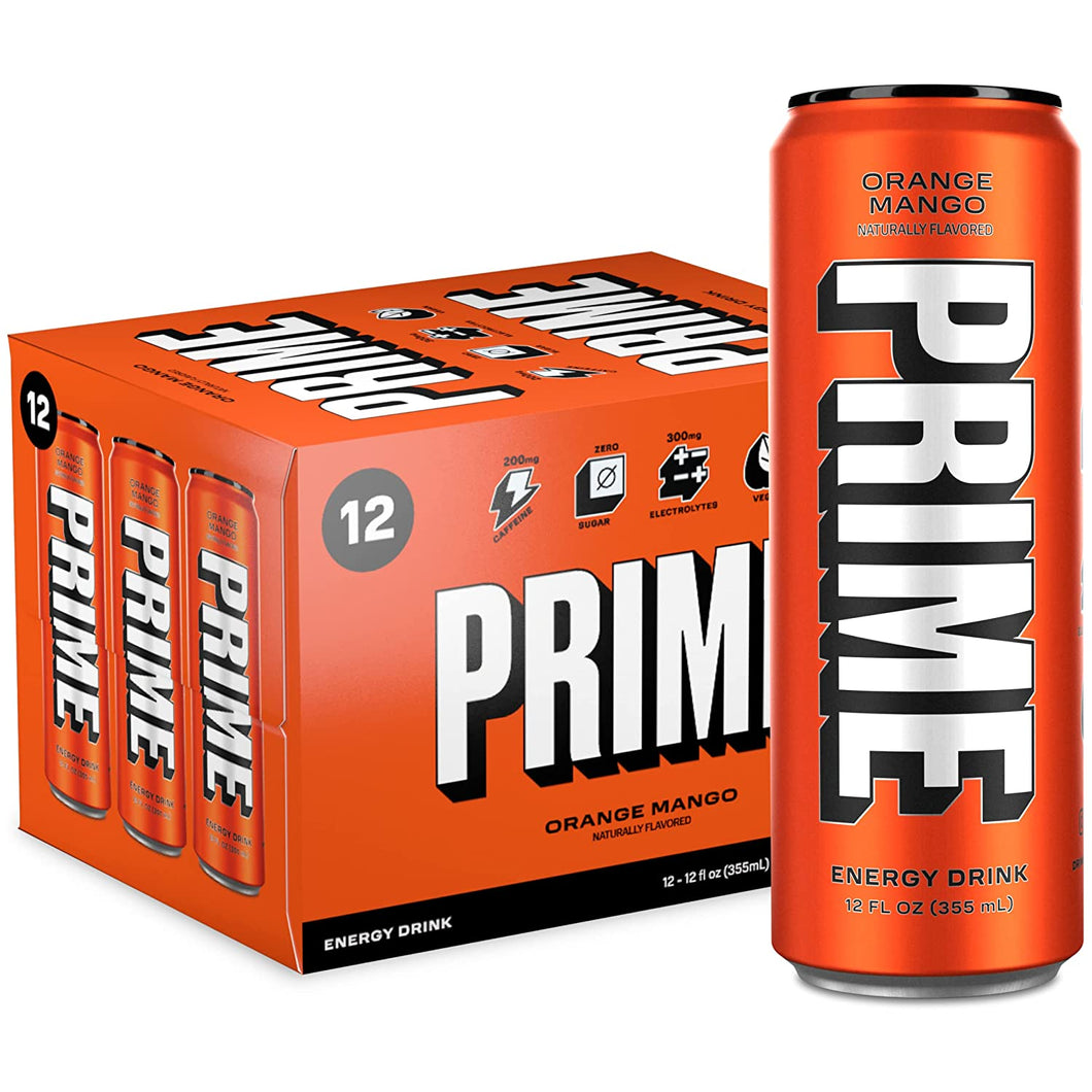 PRIME Energy Drink, Orange Mango, 12oz (Pack of 12)