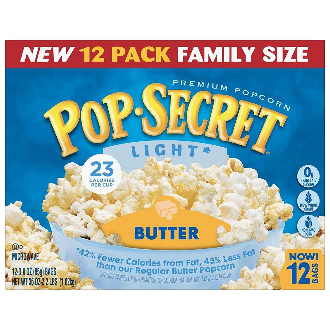 Pop Secret Popcorn Microwave Bags, Light Butter, 12 Count (Pack of 4) - Oasis Snacks