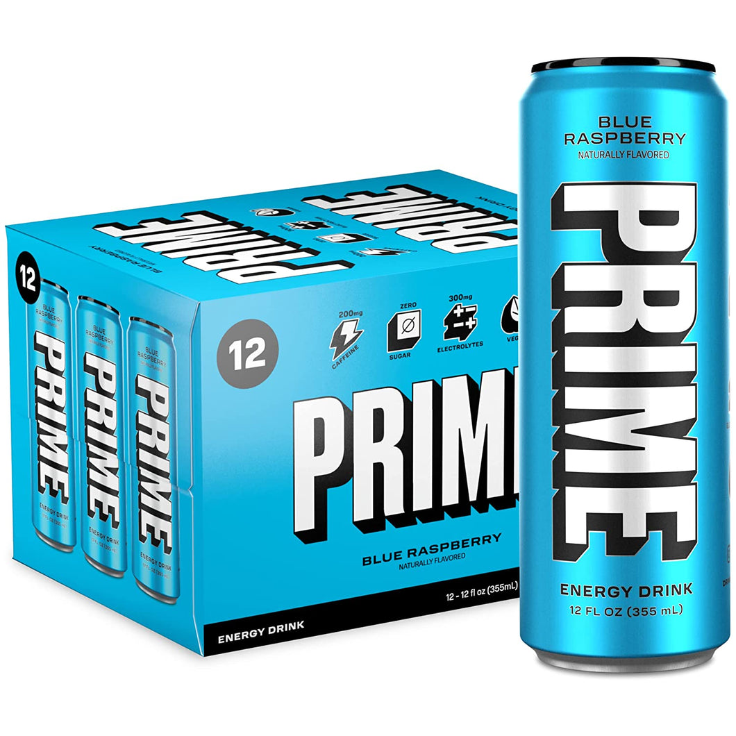 PRIME Energy Drink, Blue Raspberry, 12oz (Pack of 12)