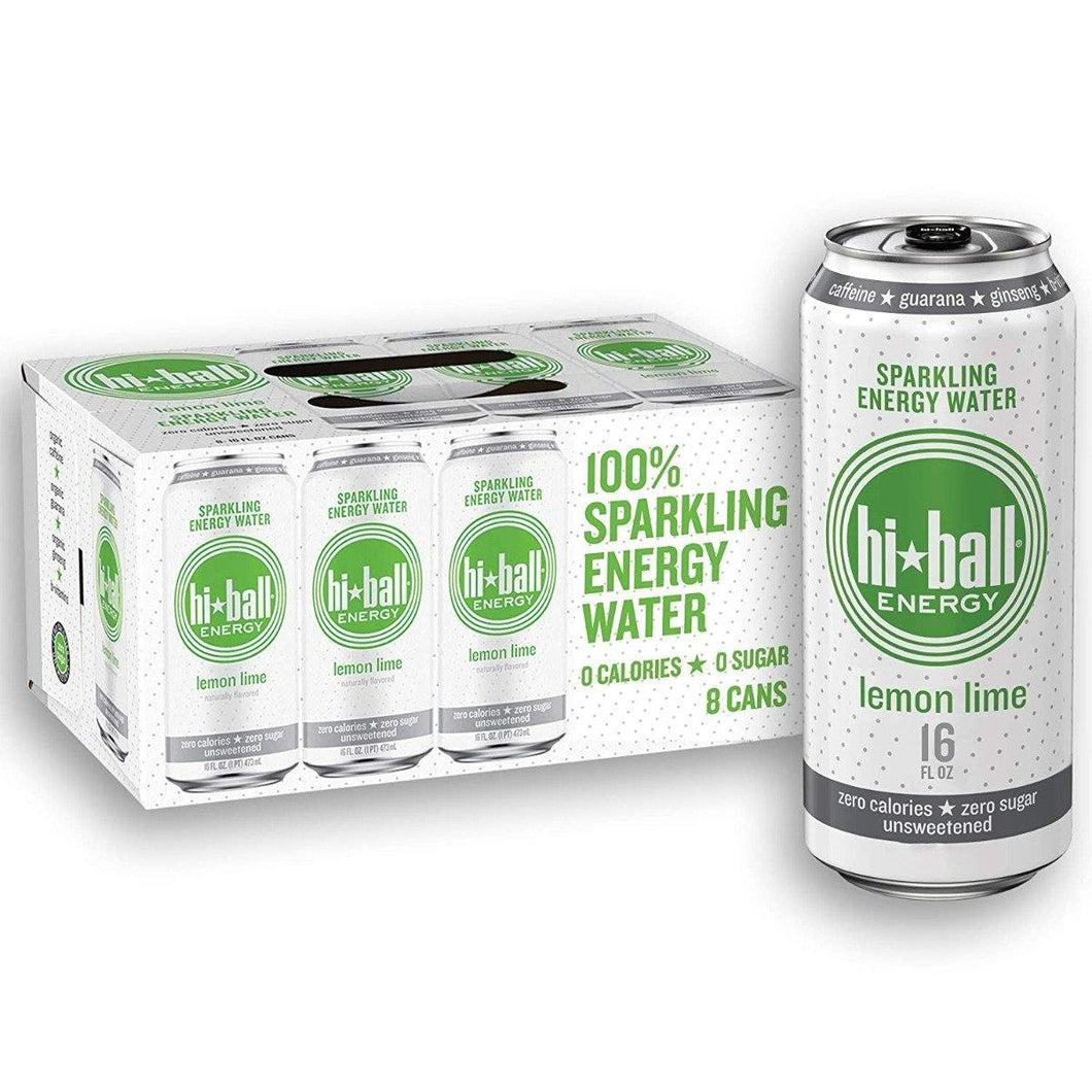 Hiball Sparkling Energy Water, Lemon Lime, 16 oz (Pack of 8) - Oasis Snacks