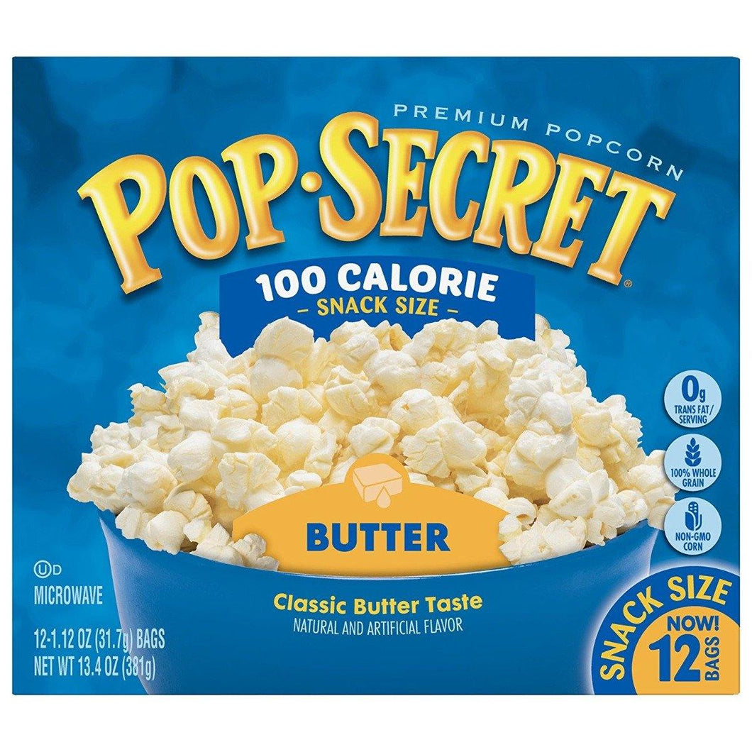 Pop Secret 100 Calorie Popcorn Microwave Bags, Butter, 12 Count (Pack of 4) - Oasis Snacks