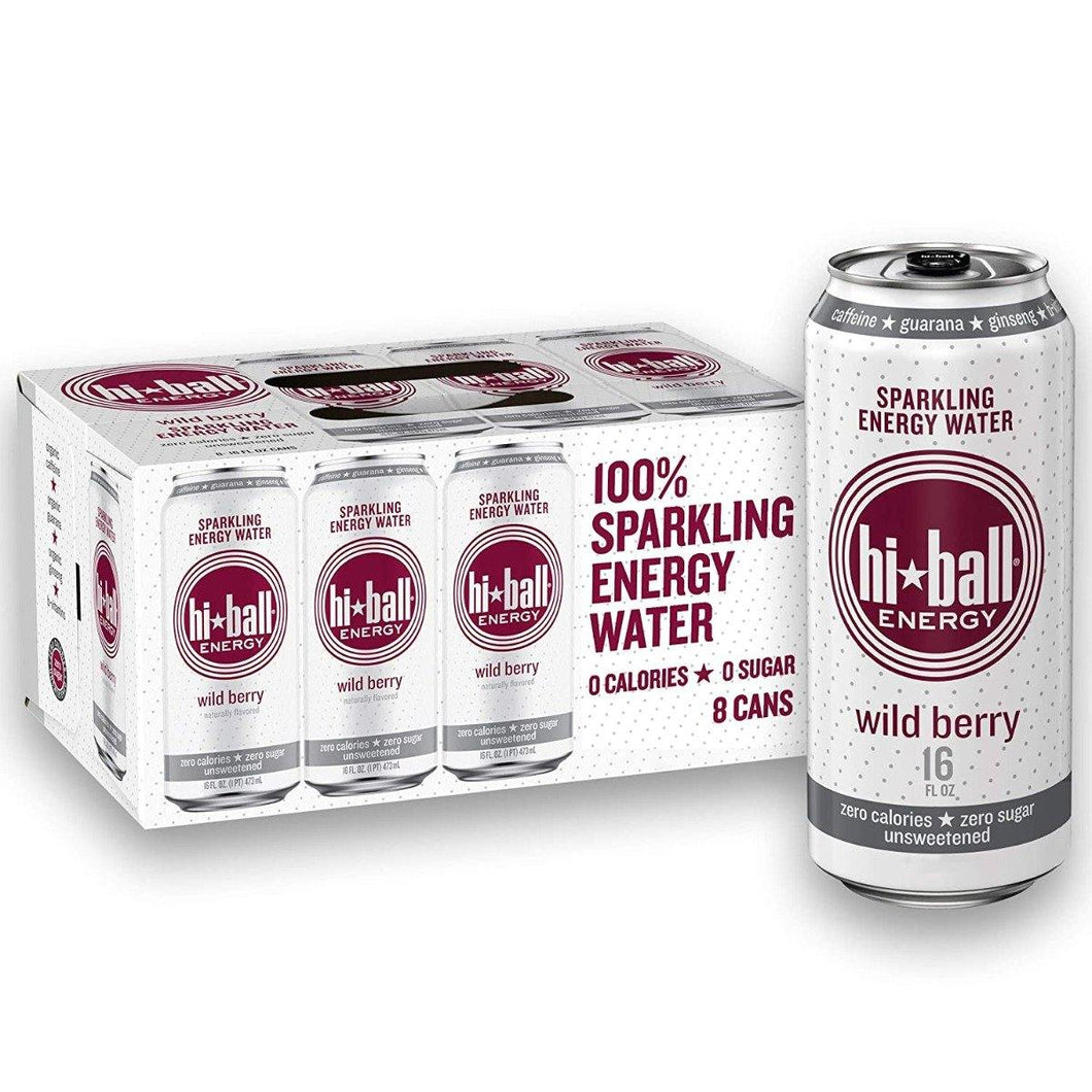 Hiball Sparkling Energy Water, Wild Berry, 16 oz (Pack of 8) - Oasis Snacks